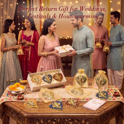 Metal Leaf Ganesha Figurines Bulk Gift Set with Thank You Cards - 4 Colors, 16 Pack