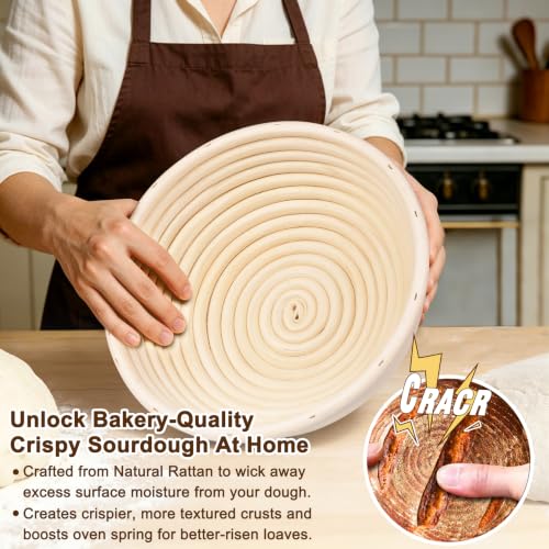 Sourdough Banneton Bread Proofing Basket 9 Inch - 1 Pack, Round Natural Rattan