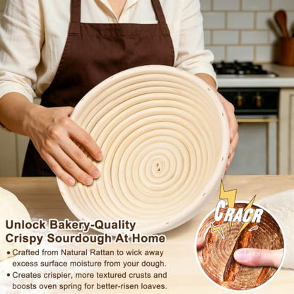Sourdough Banneton Bread Proofing Basket 9 Inch - 1 Pack, Round Natural Rattan