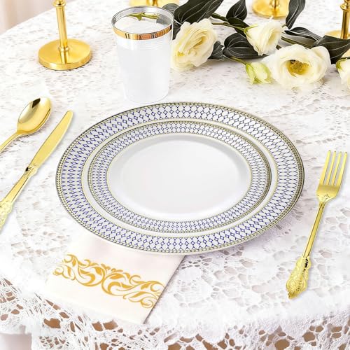 Heavy Duty Disposable Plastic Plates Set 175pcs for Parties & Events - B