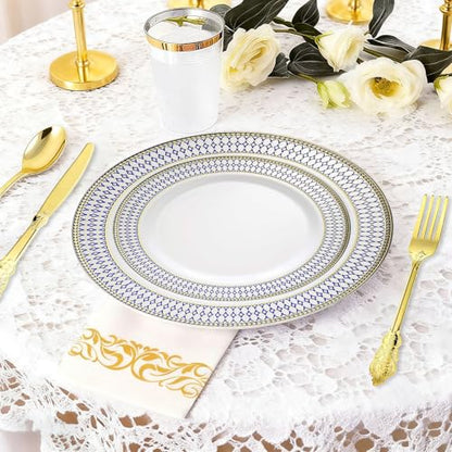 Heavy Duty Disposable Plastic Plates Set 175pcs for Parties & Events - B