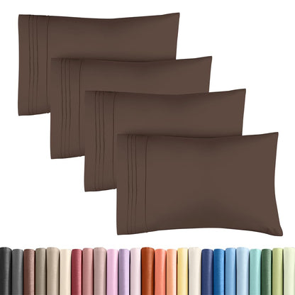 Standard Pillow Cases Set of 4 - Ultra Soft Hotel Quality Pillowcase Covers - Comfy Cozy Bedding for Women, Men, Kids & Teens - Machine Washable Pillow Protectors - 4 Piece Set - Standard Size Brown