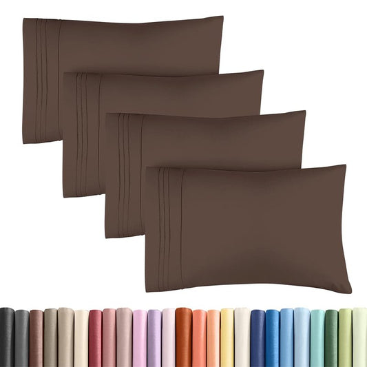 Standard Pillow Cases Set of 4 - Ultra Soft Hotel Quality Pillowcase Covers - Comfy Cozy Bedding for Women, Men, Kids & Teens - Machine Washable Pillow Protectors - 4 Piece Set - Standard Size Brown