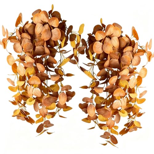 Artificial Fall Eucalyptus Hanging Plants Set of 2 - Orange Autumn Decor