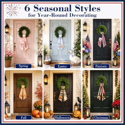 6 Pcs Seasonal Wreath Sash Ribbon for Front Door & Holiday Decor - Variation 1