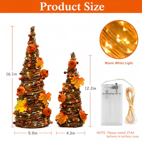 Orange Lighted Thanksgiving Table Tree Decor with Pumpkin and LED Lights