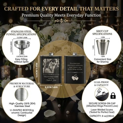 Custom Photo Engraved Flask for Men - Silver & Black Personalized Groomsmen Gift