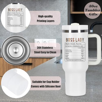 Temolulu Boss Day Gift 40 oz Tumbler with Handle - White