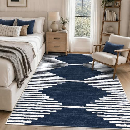 HelloTree Modern Geometric Area Rug Navy 5' x 7' for Living Room