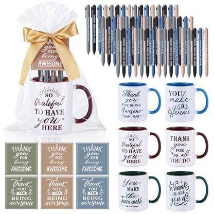 Employee Appreciation Mug Gift Set - 12 Blue Green Brown Classic Styles