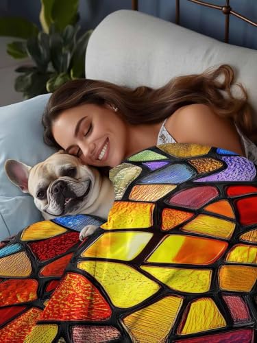 King Flat Sheet Multi Blue Stained Glass Gradient Microfiber Cooling Bedding