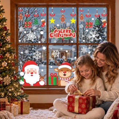 71 PCS Christmas Window Clings for Glass Snowflakes & Holiday Decor