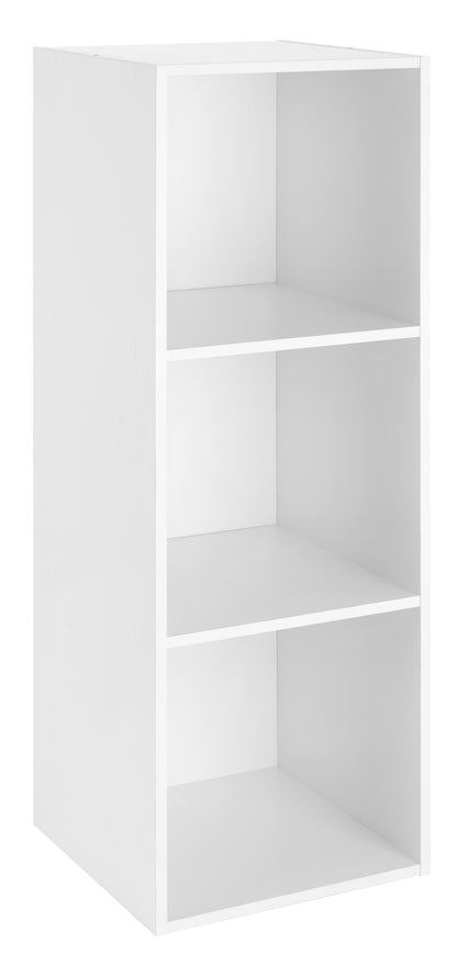 Whitmor 3 Cube Storage Organizer, 3 Tier Stackable MDF Wood Bookcase, Open Storage Display Bookshelf, Storage Cabinet for Living Room, Bedroom, Home, Office, 12.2" L x 11.7" W x 35.6" H, White