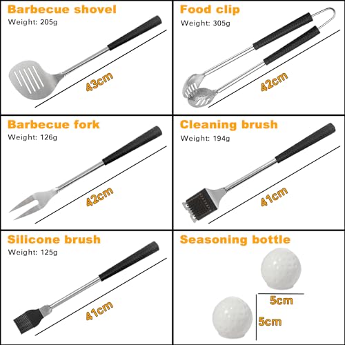 Black Golf BBQ Grill Accessories Set - 8-Piece Outdoor Cooking Gift for Men & Golfers