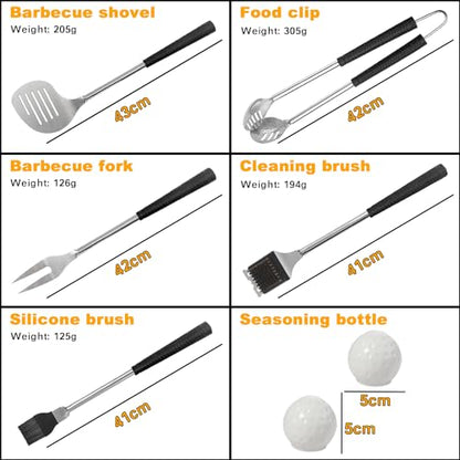 Black Golf BBQ Grill Accessories Set - 8-Piece Outdoor Cooking Gift for Men & Golfers