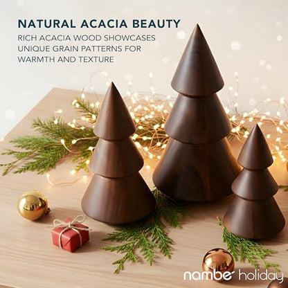Acacia Tree Set - Handcarved Wooden Holiday Decor for Tabletop & Mantel
