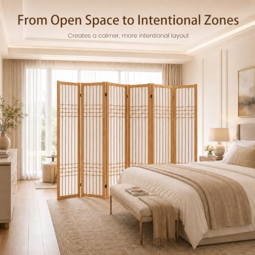 6 Panel Room Divider Folding Privacy Screen Light Brown - ALeesing