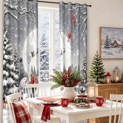 Christmas Snowman Grommet Blackout Curtains 84 Inch Length 2 Panels Set - Snowman / 52"W x 84"L