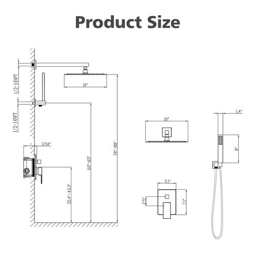 Gabrylly Shower System Brushed Nickel, Rain Shower head with handheld Shower Spray Combo, Rainfall Shower Faucet Set Complete, High Pressure 10" Stainless Steel Shower Valve Set