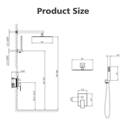 Gabrylly Shower System Brushed Nickel, Rain Shower head with handheld Shower Spray Combo, Rainfall Shower Faucet Set Complete, High Pressure 10" Stainless Steel Shower Valve Set