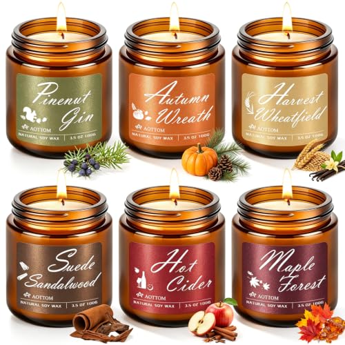 Brown Fall Scented Candles 6 Pack - Natural Soy Wax Home Fragrance