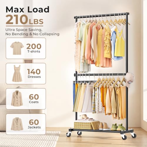 Double Rod Clothes Rack - 35" Wide Hanging & Storage Garment Rack - Black - Double Rod Variation