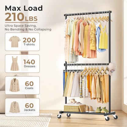 Double Rod Clothes Rack - 35" Wide Hanging & Storage Garment Rack - Black - Double Rod Variation