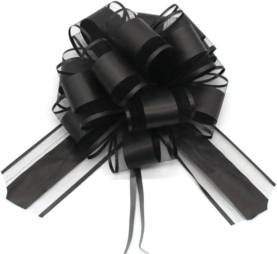 Skiennix 6 PCS Large Pull Bows - Elegant Black Gift Wrapping Bows for Weddings & Parties | 6 Inches