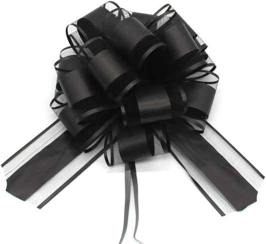 Skiennix 6 PCS Large Pull Bows - Elegant Black Gift Wrapping Bows for Weddings & Parties | 6 Inches