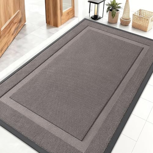 OLANLY Front Door Mat Indoor Outdoor Entrance, Waterproof All-Season, All-Weather Doormat, Sturdy Natural Rubber, Low Profile, Easy Clean Patio Porch Entryway Mat, 47x32, Taupe