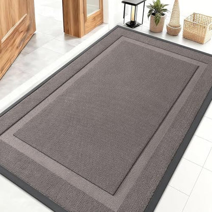 OLANLY Front Door Mat Indoor Outdoor Entrance, Waterproof All-Season, All-Weather Doormat, Sturdy Natural Rubber, Low Profile, Easy Clean Patio Porch Entryway Mat, 47x32, Taupe