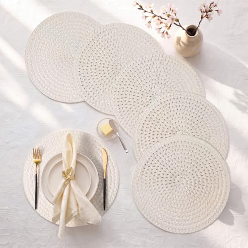 24 Pcs 13 Inch Round Woven Placemat Set - Boho Charger, Beige/Natural