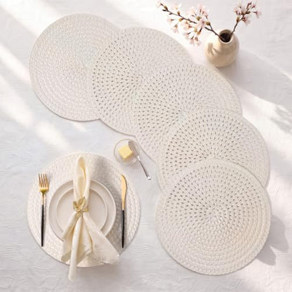 24 Pcs 13 Inch Round Woven Placemat Set - Boho Charger, Beige/Natural