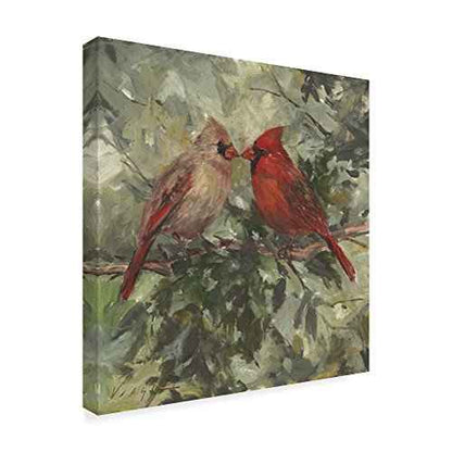 Kissing Cardinals by Mary Miller Veazie, 14x14-Inch