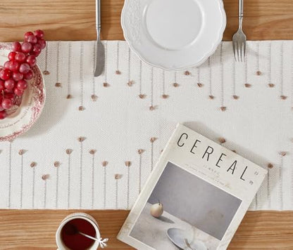 Wracra Boho Table Runner Taupe/Ivory 14x108 Inches Woven Rustic Decor