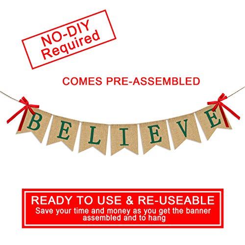 Christmas Burlap Banner Garland - Holiday Party Decorations, Reusable