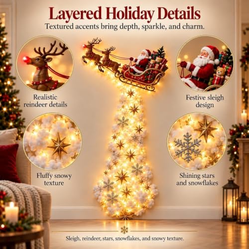 Christmas Magic Trail Wall Light with Santa Sleigh and Reindeer - Holiday Hanging Decor - Variation 5