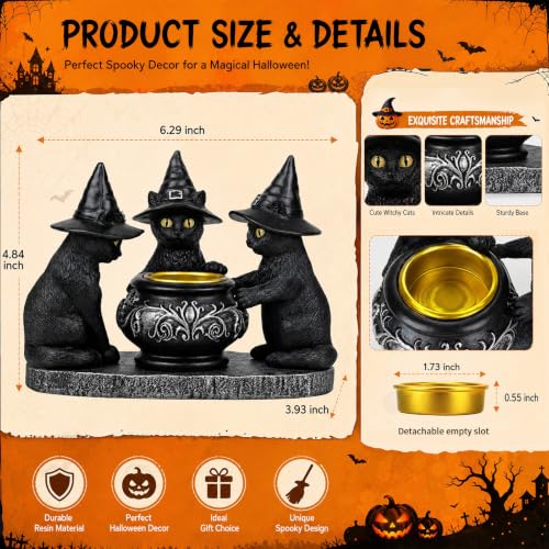 Halloween Black Cat Decorations - Resin Gothic Tabletop Centerpiece - Cat Variation