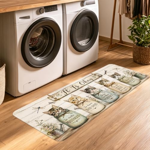 Laundry Room Rug - Cats & Rustic Jars Design, 47 x 20 Polyester, Variation HC-HD26466