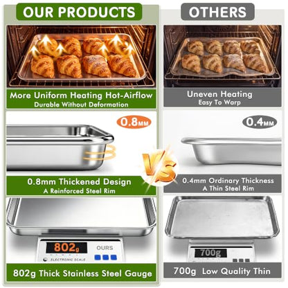 Stainless Steel Baking Sheet Set of 2 18x13 Inch Cookie Trays Nonstick Heavy Duty