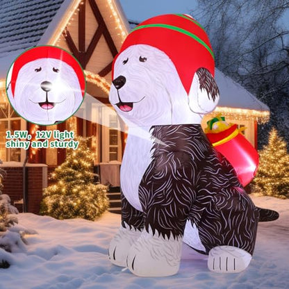 5FT Christmas Inflatables Old English Sheepdog with Gifts Yard Decor