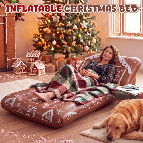 Gingerbread Christmas Movie Night Inflatable Mattress - Holiday Guest Bed