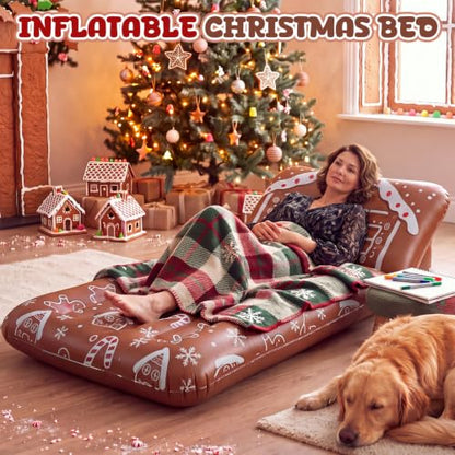 Gingerbread Christmas Movie Night Inflatable Mattress - Holiday Guest Bed