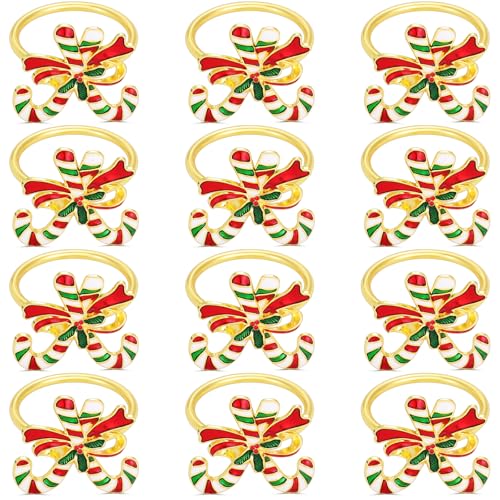 Christmas Candy Napkin Rings Set of 12 - Holiday Metal Table Decor with Crutch Variation