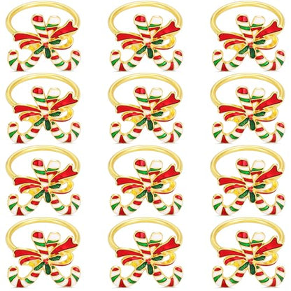Christmas Candy Napkin Rings Set of 12 - Holiday Metal Table Decor with Crutch Variation