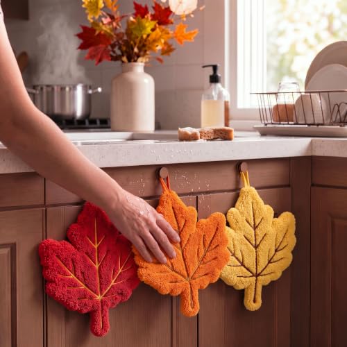 Fall Maple Leaf Hand Towels with Hanging Hooks - 3 Pack