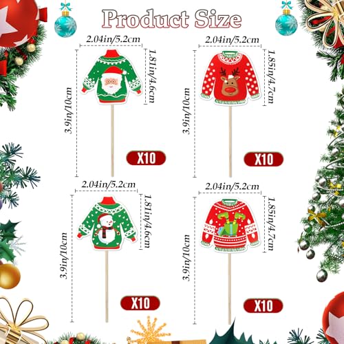 Ugly Sweater Christmas Cupcake Toppers 40 pcs Holiday Cake Decorations - Variation of Christmas-40pcs