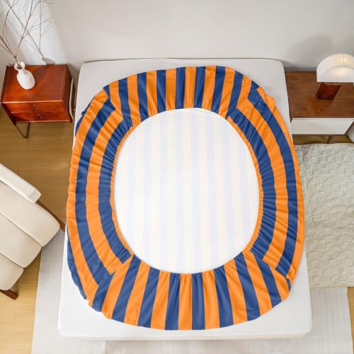 Kids Bed Sheet Set - Orange Navy Stripes, King Size, 4-Piece Bedding with Pillowcases