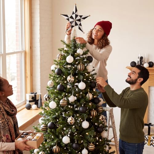 9-Inch Black and White Checkered Metal Christmas Tree Topper Star