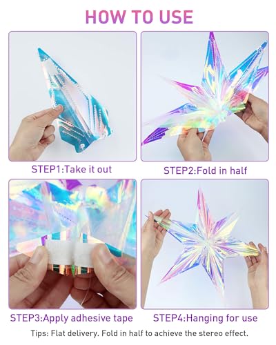 3PCS Iridescent Hanging Ornaments Snowflake Star Garland Decor Set